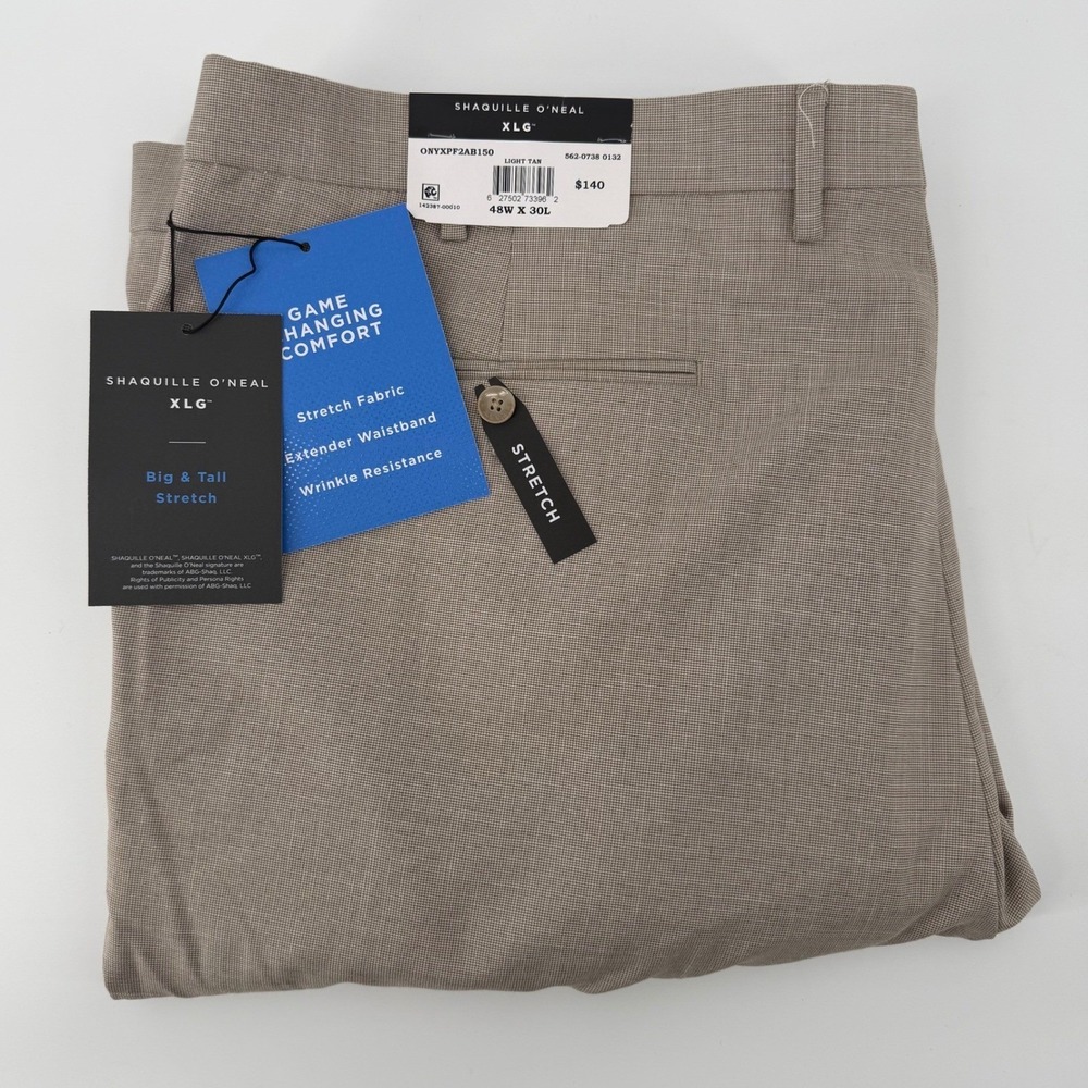 Shaquille O'Neal Men's XLG Big & Tall Stretch Dress Pants 48W‎ x 30L Khaki new